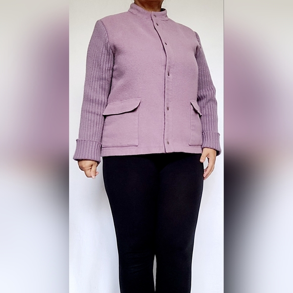 Harve Benard by Benard Holtzman Women's Wool Jacket Snap Knit Sleeve Lavender 16 - Picture 13 of 16